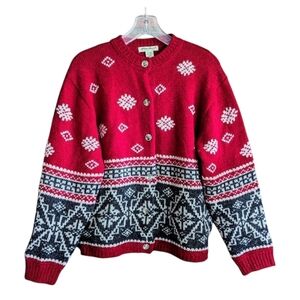 Vintage Y2K Eddie Bauer Snow Flake Fair Isle Wool Alpaca Cardigan Sweater